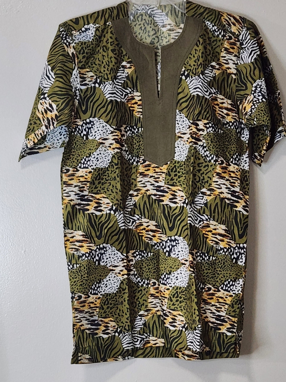 Men's Olive Animal Print Short Sleeve Shirt